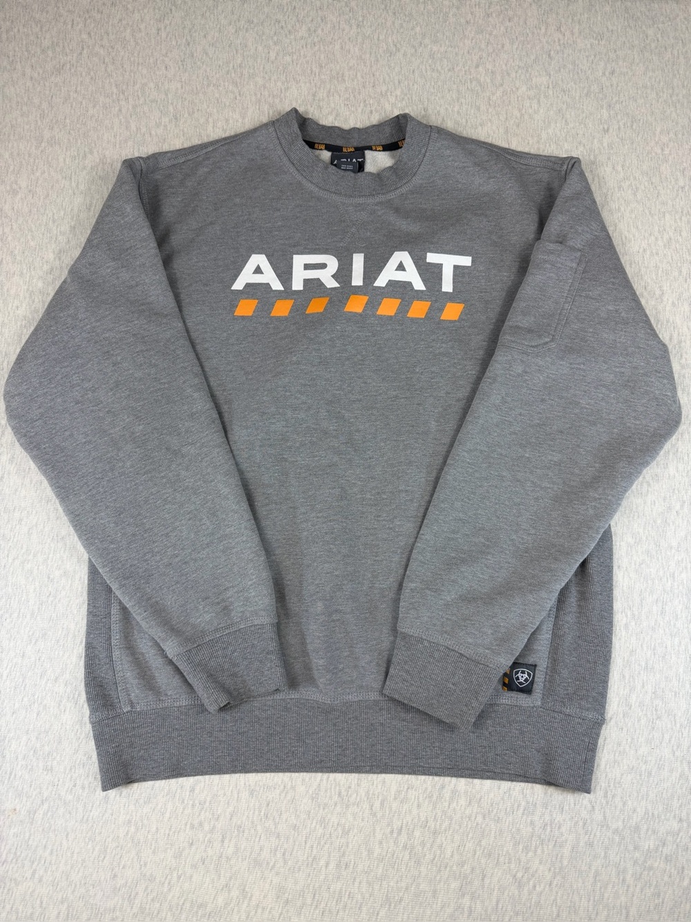 Ariat Rebar Men’s Medium Gray Logo Crewneck Workwear Sweatshirt Utility Pocket